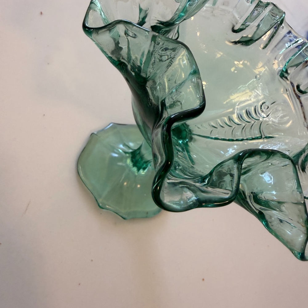 Vintage Fenton Green Glass Decorative Collectible Vase Candy Dish - Picture 11 of 12